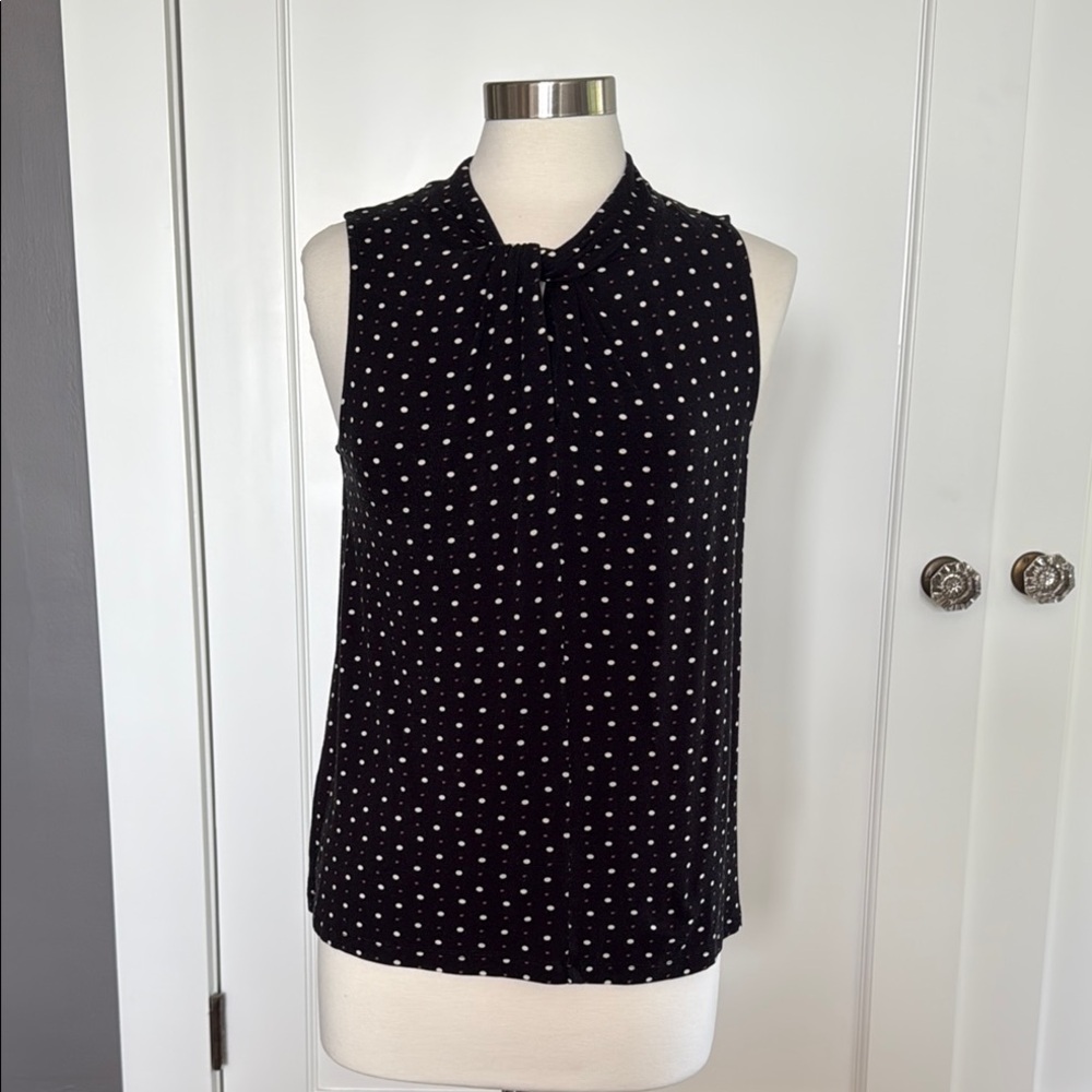 Anthropologie Black Polka Dot Sleeveless Top (size small)